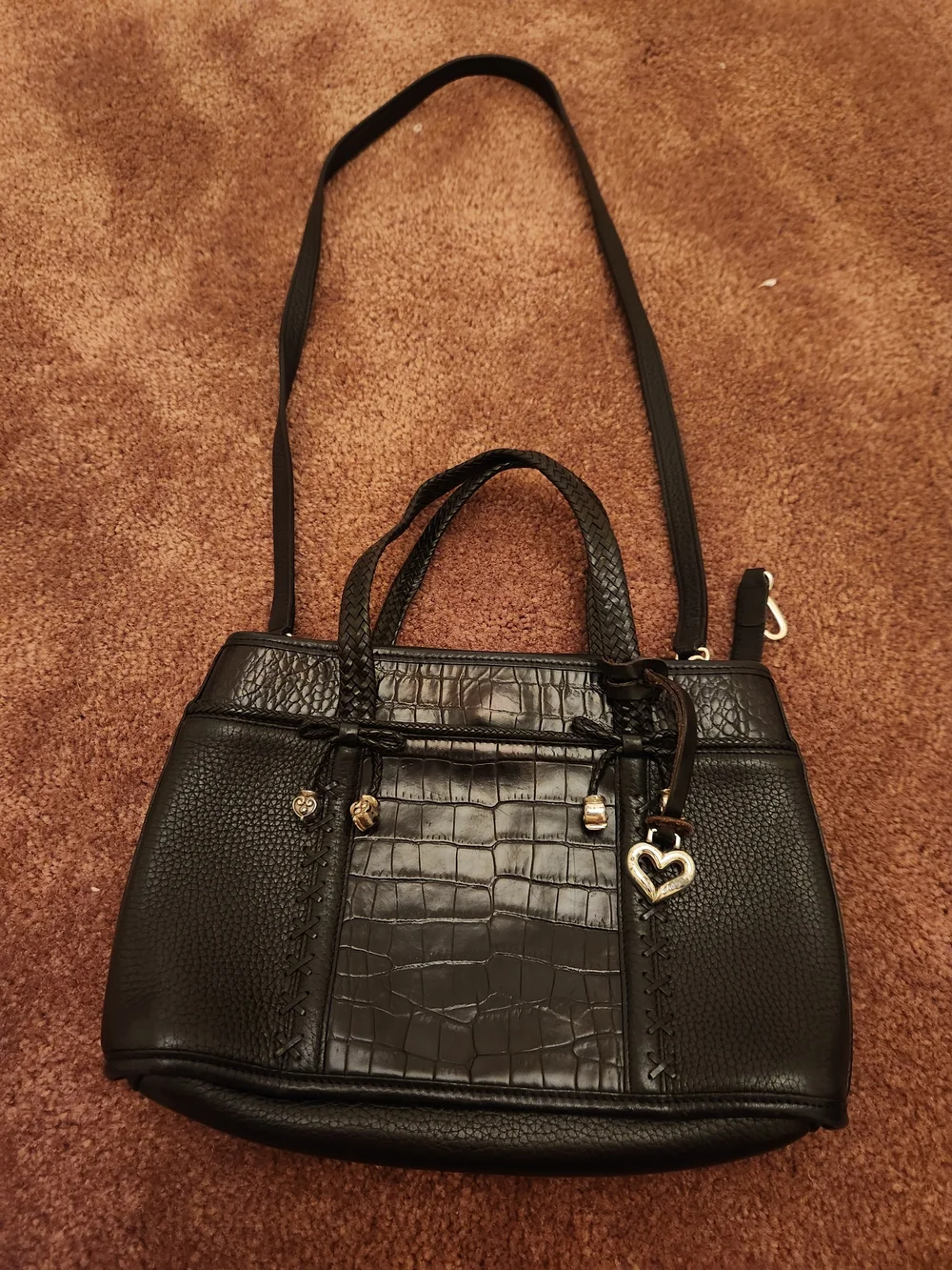 Brighten Black Women's Satchel Handbag with Heart Charm